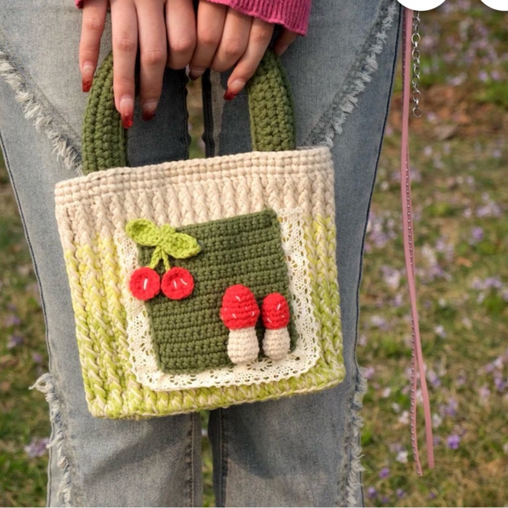 Etsy Crochet Mini Mushroom Cherry Handmade Bag - Picture 2 of 9
